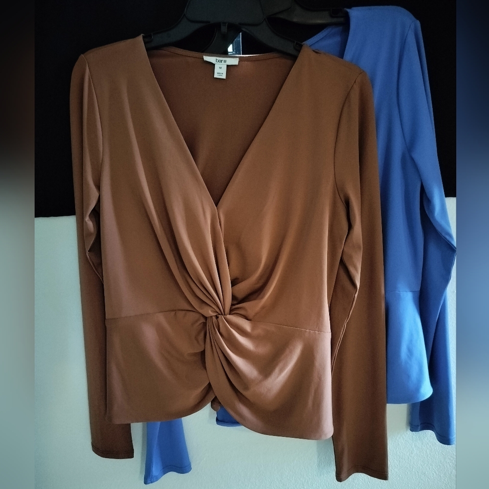 Brown & Blue Twist Front Blouses Set Size M:Medium (Bar III)